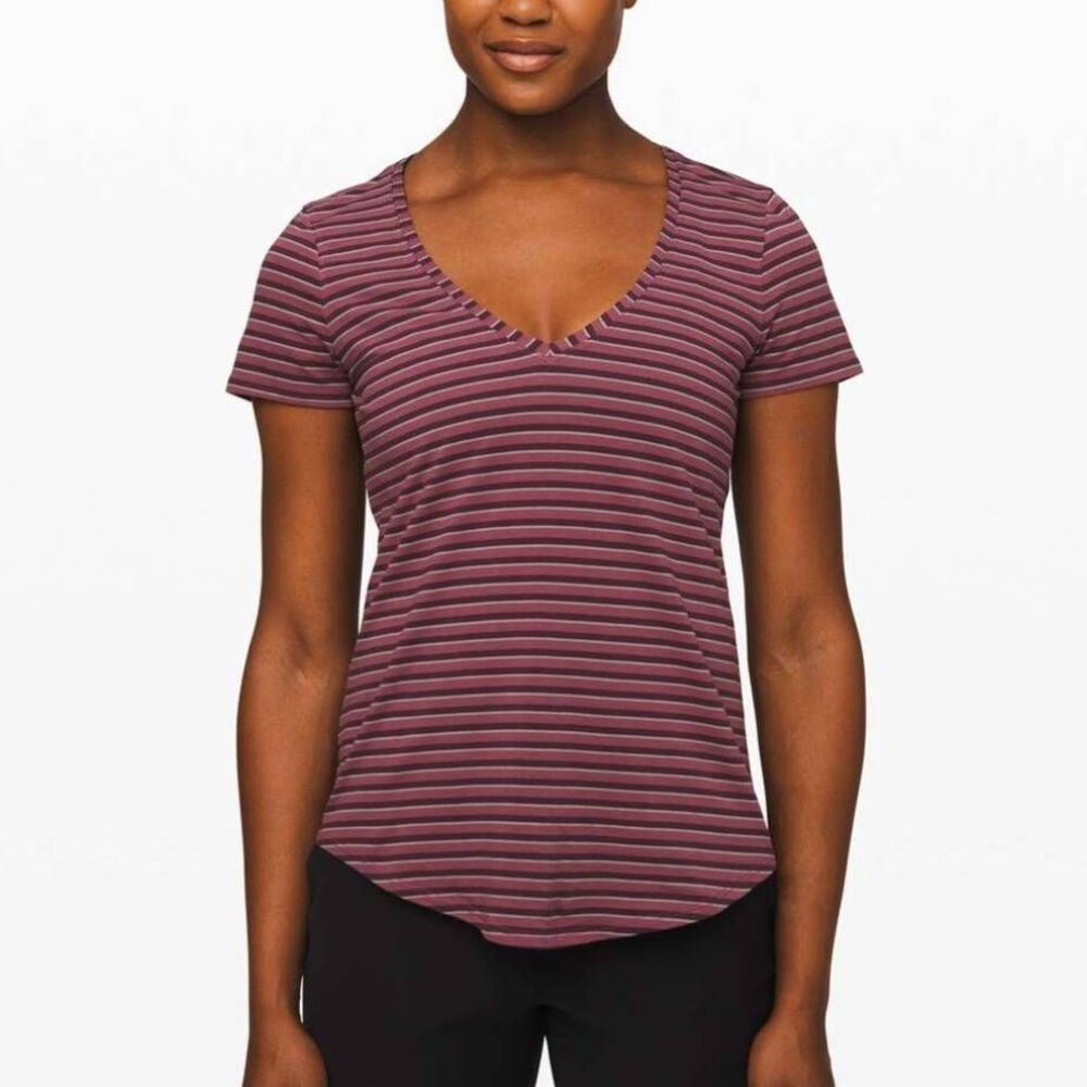 Lululemon Love Tee V Step Stripe Plumful Arctic Plum